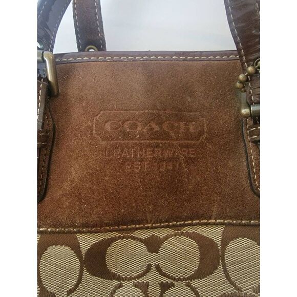 Coach Leatherware Women's Brown Signature Canvas Suede Trim Shoulder Bag - Picture 2 of 10
